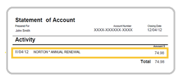 Norton Automatic Renewal charge in your Credit card statement